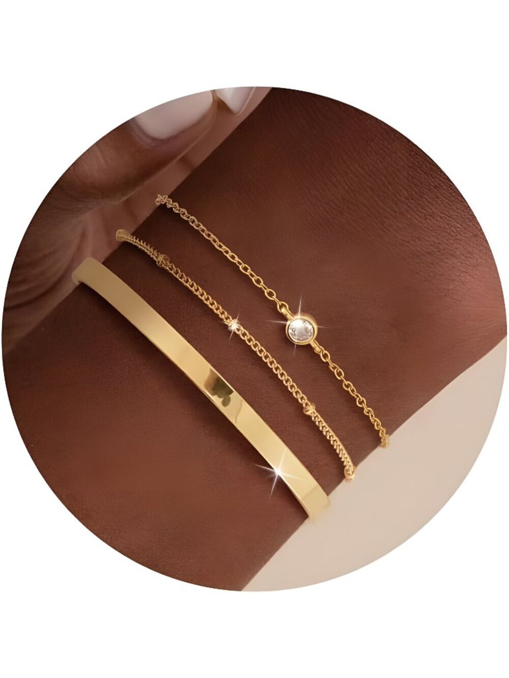 Moodear Dainty 14K Gold Stack Bracelet for Women - Trendy Bangle Cuff Figaro